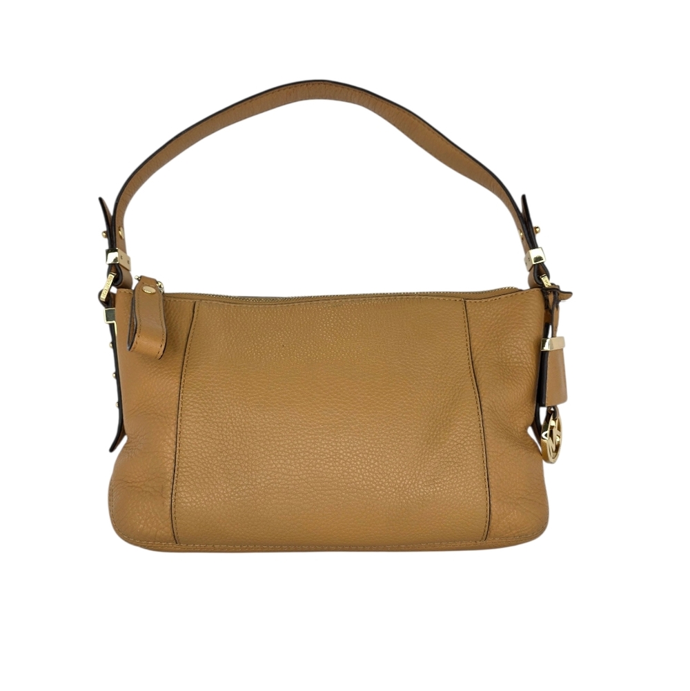 Michael Kors Bowery Tan Pebbled Leather Shoulder Handbag Hang Tag Gold Accents